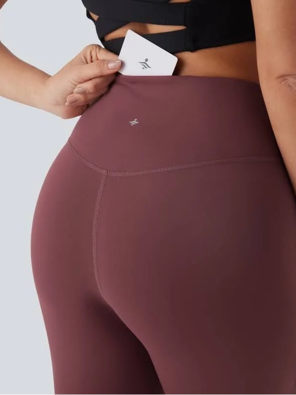 Halara High Waisted Crossover Mesh Studded Yoga Leggings 7/8 Length Burgundy NWT - Picture 4 of 6